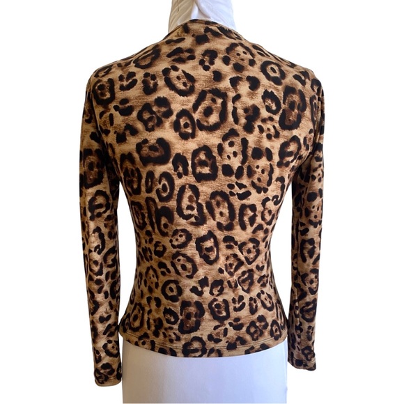 LEOPARD PRINT CREW NECK LONG SLEEVE STRETCHY T SHIRT ANIMAL PRINT CHEETAH PRINT - Picture 2 of 5